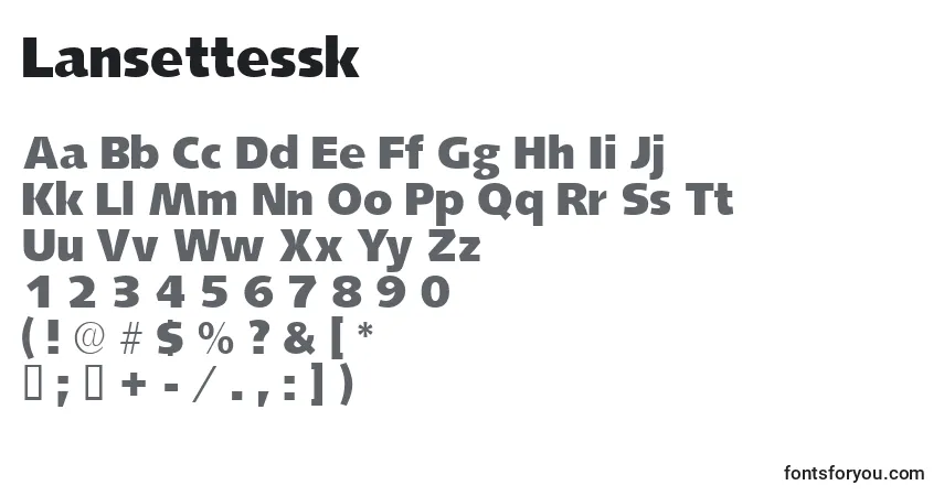 Schriftart Lansettessk – Alphabet, Zahlen, spezielle Symbole