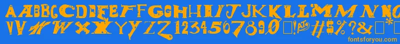 フォントDudeRanch – オレンジ色の文字が青い背景にあります。