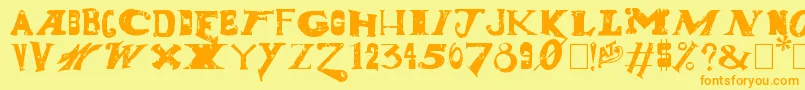 フォントDudeRanch – オレンジの文字が黄色の背景にあります。