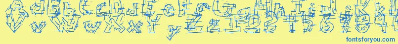 ChaoticCircuitRegular-Schriftart – Blaue Schriften auf gelbem Hintergrund