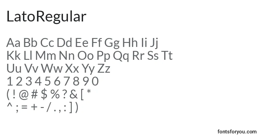 LatoRegular Font – alphabet, numbers, special characters