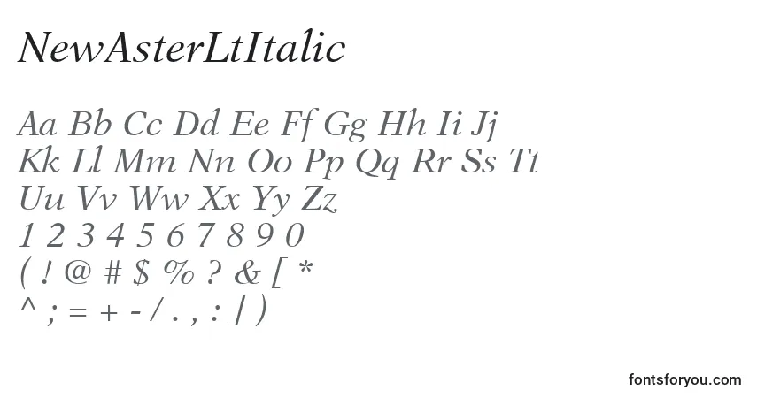 Schriftart NewAsterLtItalic – Alphabet, Zahlen, spezielle Symbole