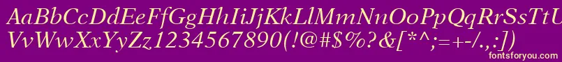 Fonte NewAsterLtItalic – fontes amarelas em um fundo roxo