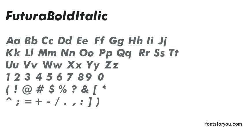 Schriftart FuturaBoldItalic – Alphabet, Zahlen, spezielle Symbole