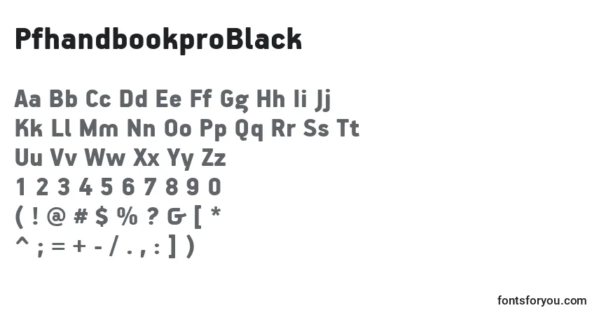 Czcionka PfhandbookproBlack – alfabet, cyfry, specjalne znaki