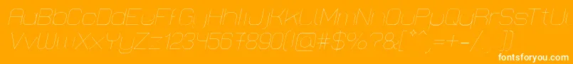 LastwaerkThinOblique-Schriftart – Weiße Schriften auf orangefarbenem Hintergrund