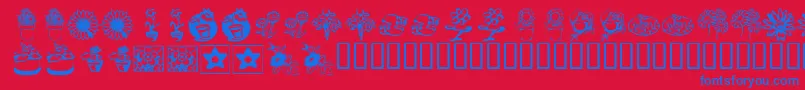 KrKatsFlowers3 Font – Blue Fonts on Red Background