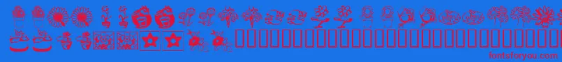 KrKatsFlowers3 Font – Red Fonts on Blue Background