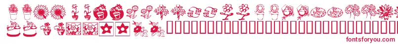 KrKatsFlowers3 Font – Red Fonts on White Background