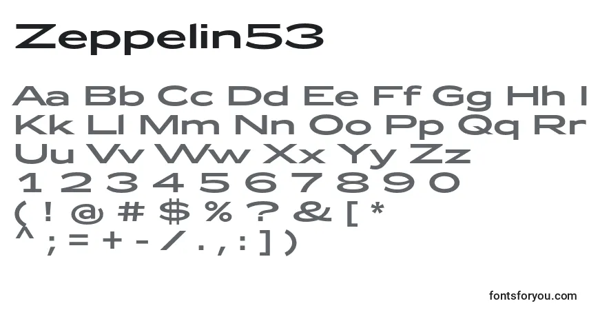 Czcionka Zeppelin53 – alfabet, cyfry, specjalne znaki