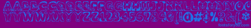 Wiggles-Schriftart – Blaue Schriften auf violettem Hintergrund