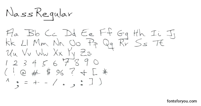 Schriftart NassRegular – Alphabet, Zahlen, spezielle Symbole