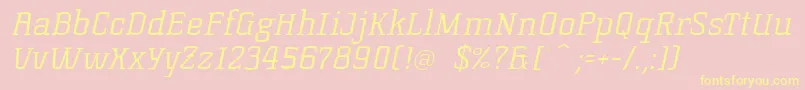 KorneuburgSlabLightSlanted-Schriftart – Gelbe Schriften auf rosa Hintergrund