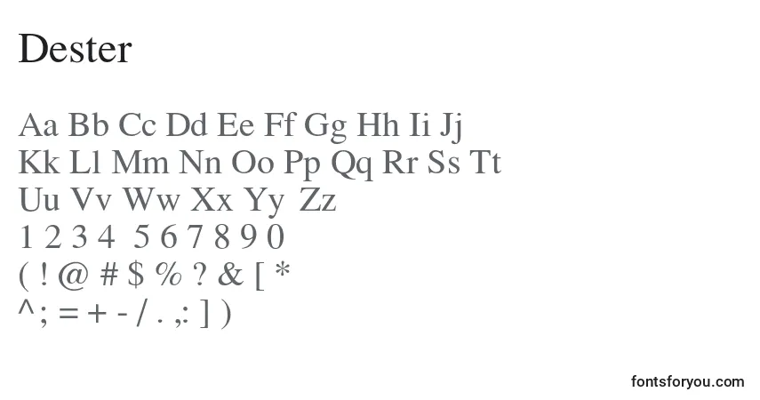 Schriftart Dester – Alphabet, Zahlen, spezielle Symbole