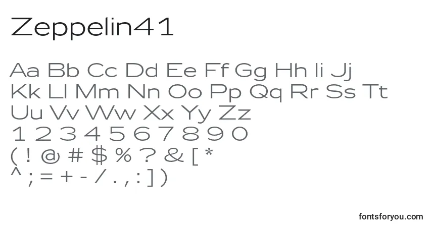 Czcionka Zeppelin41 – alfabet, cyfry, specjalne znaki