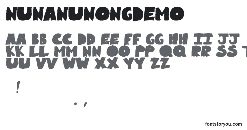 Czcionka NunanunongDemo – alfabet, cyfry, specjalne znaki