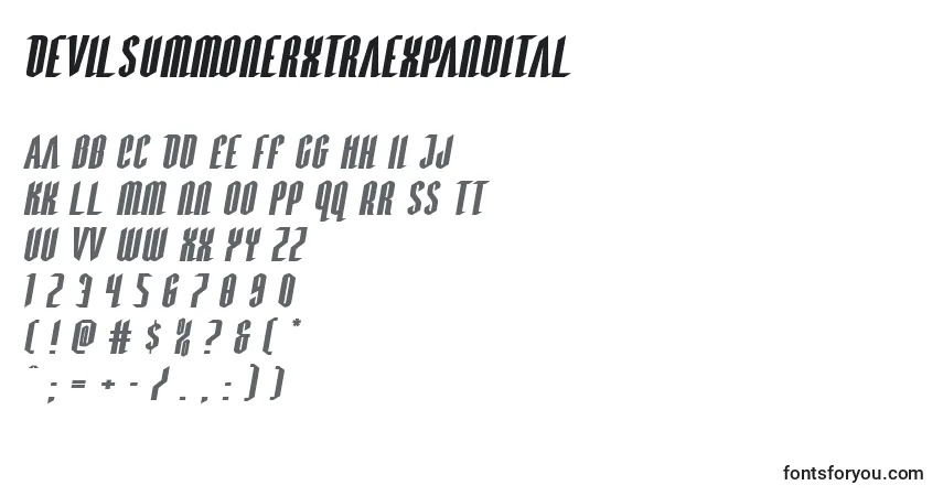 A fonte Devilsummonerxtraexpandital – alfabeto, números, caracteres especiais