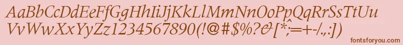 M690RomanItalic-fontti – ruskeat fontit vaaleanpunaisella taustalla