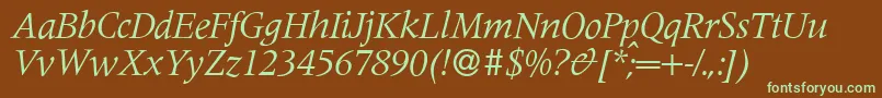 M690RomanItalic-fontti – vihreät fontit ruskealla taustalla