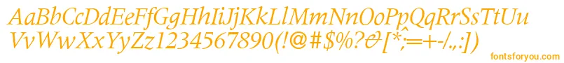 フォントM690RomanItalic – 白い背景にオレンジのフォント