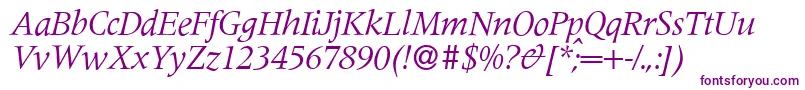 Czcionka M690RomanItalic – fioletowe czcionki na białym tle