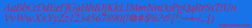 M690RomanItalic Font – Red Fonts on Blue Background