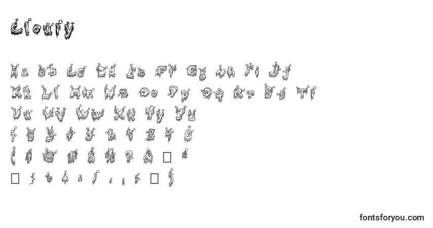 Schriftart Clouty – Alphabet, Zahlen, spezielle Symbole