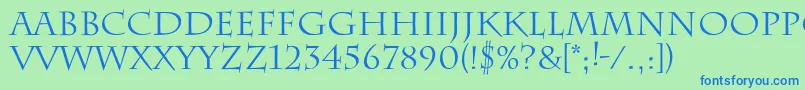 フォントLaugher – 青い文字は緑の背景です。