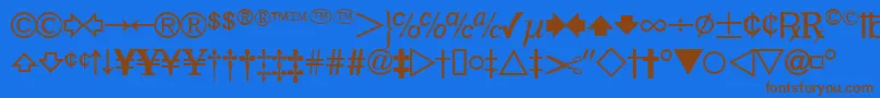 フォントDatasymfdbNormal – 茶色の文字が青い背景にあります。