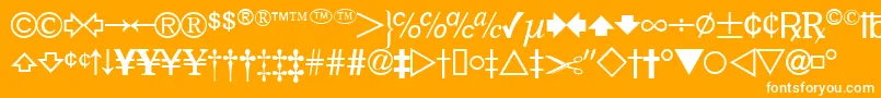 DatasymfdbNormal-fontti – valkoiset fontit oranssilla taustalla