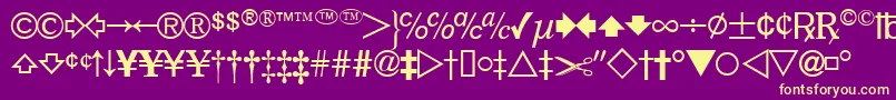 DatasymfdbNormal-fontti – keltaiset fontit violetilla taustalla