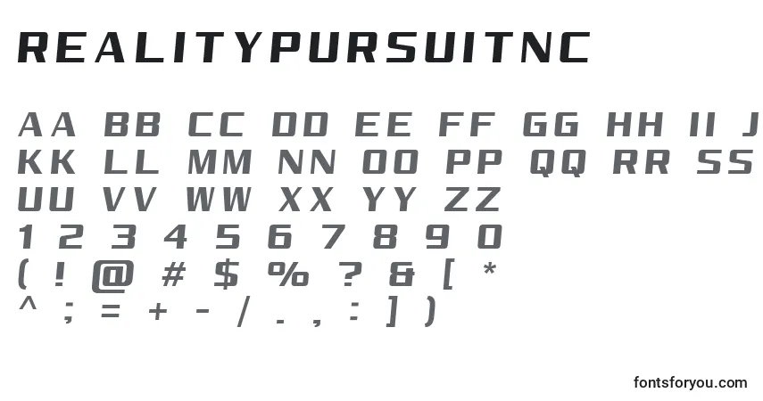 A fonte RealityPursuitNc – alfabeto, números, caracteres especiais