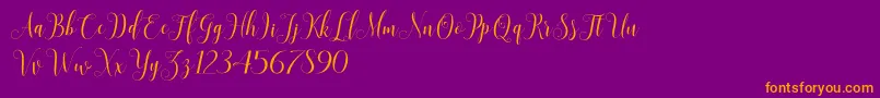 SadhiraScriptDemo-Schriftart – Orangefarbene Schriften auf violettem Hintergrund