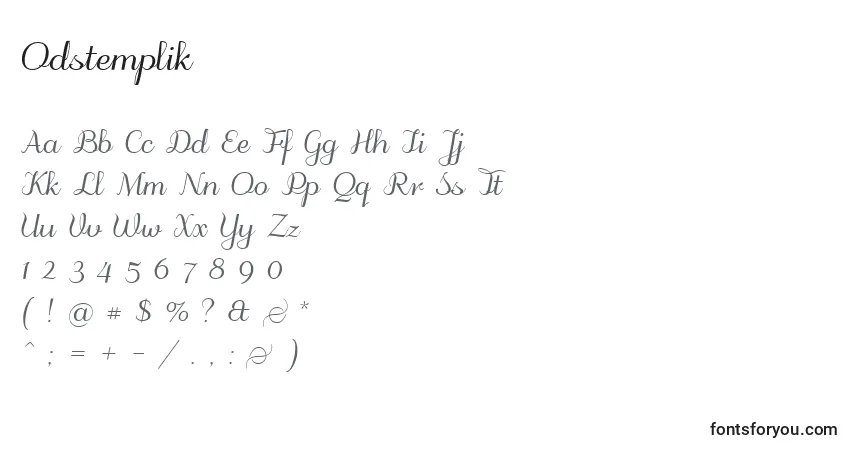 Шрифт Odstemplik (115476) – алфавит, цифры, специальные символы