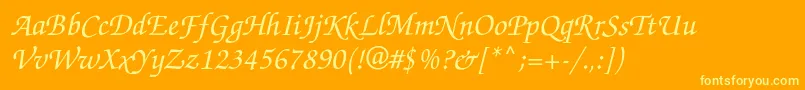 Zapfchanceryc-Schriftart – Gelbe Schriften auf orangefarbenem Hintergrund