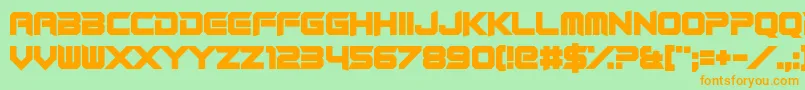 フォントRocketRinder – オレンジの文字が緑の背景にあります。