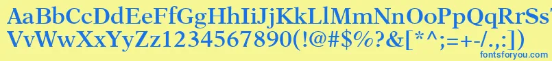 フォントOrchidSsiSemiBold – 青い文字が黄色の背景にあります。