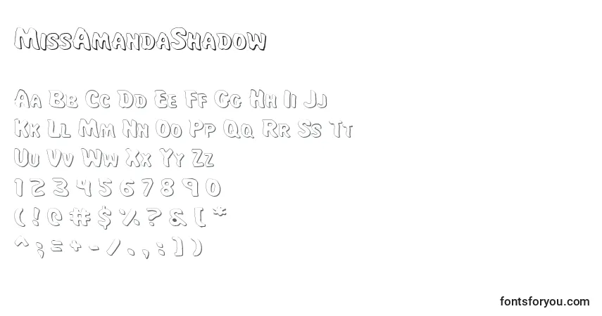 Czcionka MissAmandaShadow – alfabet, cyfry, specjalne znaki