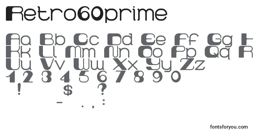 Schriftart Retro60prime – Alphabet, Zahlen, spezielle Symbole