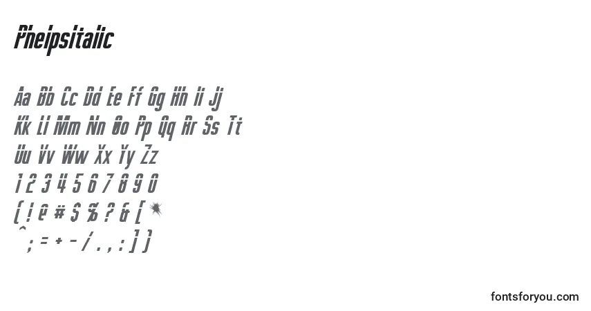 PhelpsItalic-fontti – aakkoset, numerot, erikoismerkit