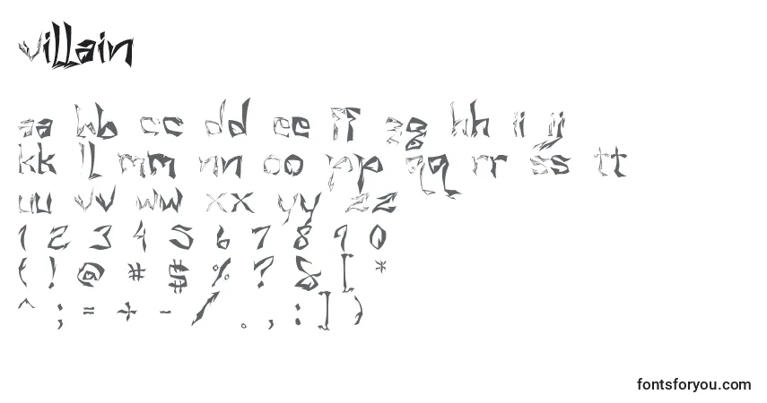 Schriftart Villain – Alphabet, Zahlen, spezielle Symbole