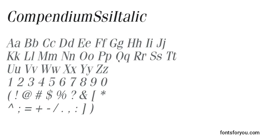 Czcionka CompendiumSsiItalic – alfabet, cyfry, specjalne znaki