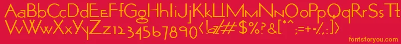 OpticonOne1-Schriftart – Orangefarbene Schriften auf rotem Hintergrund