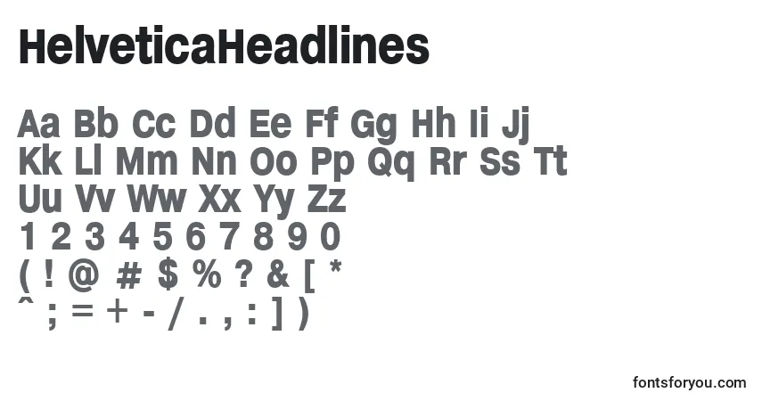 A fonte HelveticaHeadlines – alfabeto, números, caracteres especiais