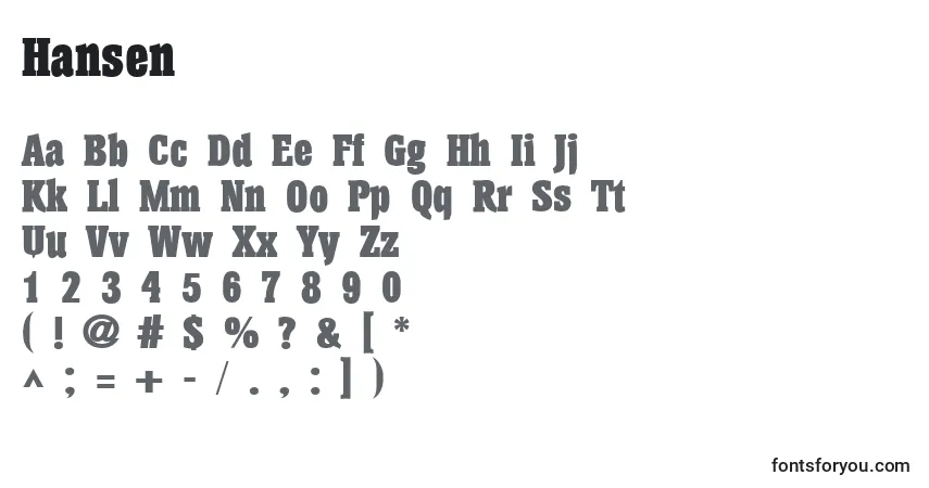 Schriftart Hansen – Alphabet, Zahlen, spezielle Symbole