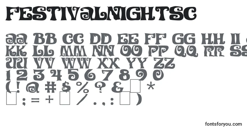 Schriftart Festivalnightsc – Alphabet, Zahlen, spezielle Symbole
