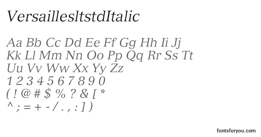 Шрифт VersaillesltstdItalic – алфавит, цифры, специальные символы