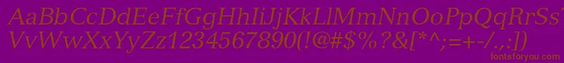 VersaillesltstdItalic-Schriftart – Braune Schriften auf violettem Hintergrund