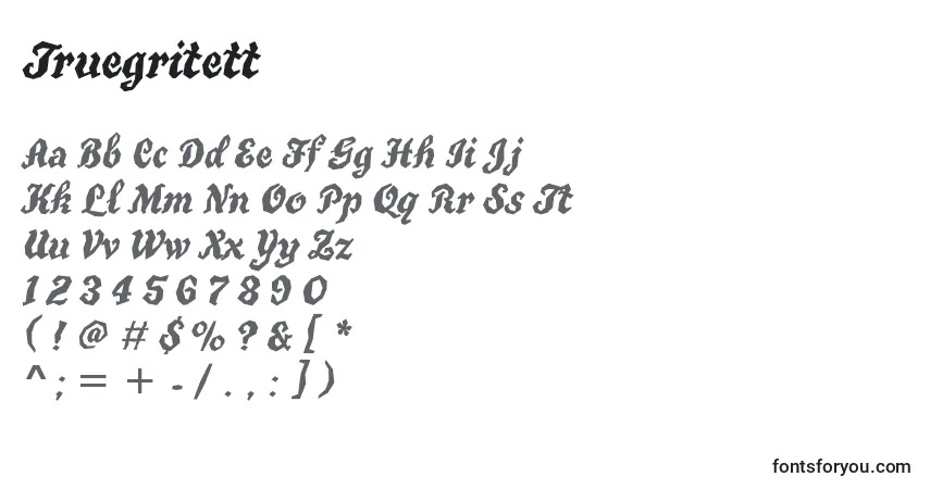 Truegritett-fontti – aakkoset, numerot, erikoismerkit