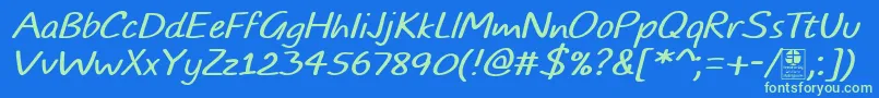 TypoComicsLightItalicDemo Font – Green Fonts on Blue Background